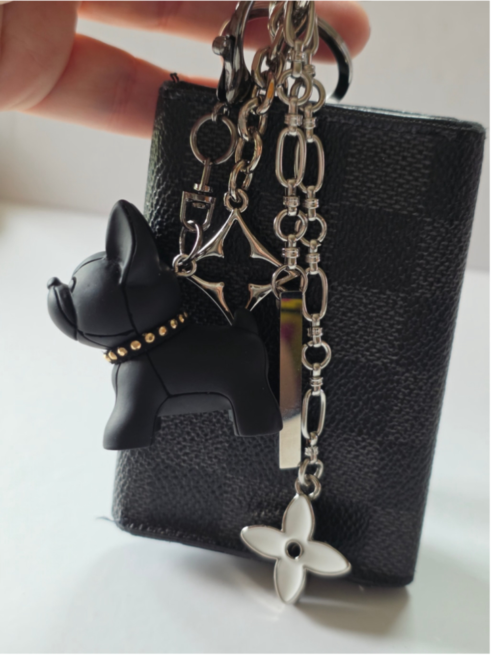 Authentic Louis Vuitton Damier Graphite Key Holder Custom Dog Bag Charm